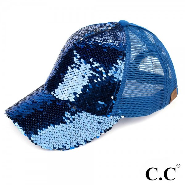 Wholesale c C Brand Pony Cap BT Reversible sequin ponytail baseball cap mesh bac