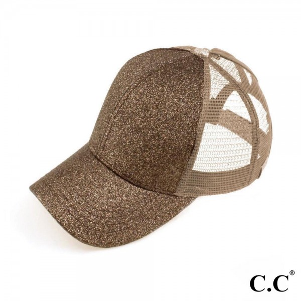 Wholesale c C BT Glitter trucker ponytail cap mesh back Polyester Adjustable vel