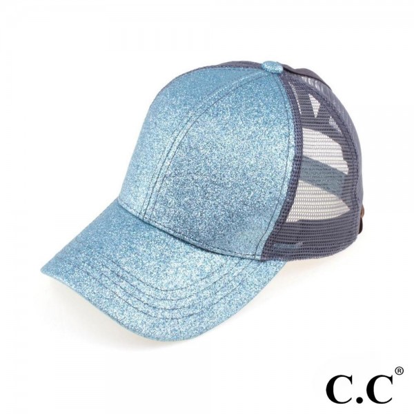Wholesale c C BT Glitter trucker ponytail cap mesh back Polyester Adjustable vel