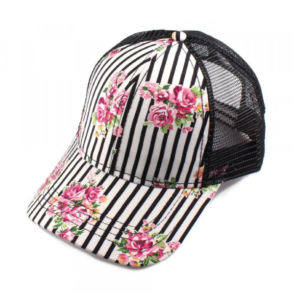 Wholesale c C Brand BT striped floral baseball cap mesh back Adjustable velcro b