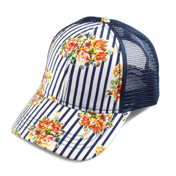Wholesale c C Brand BT striped floral baseball cap mesh back Adjustable velcro b