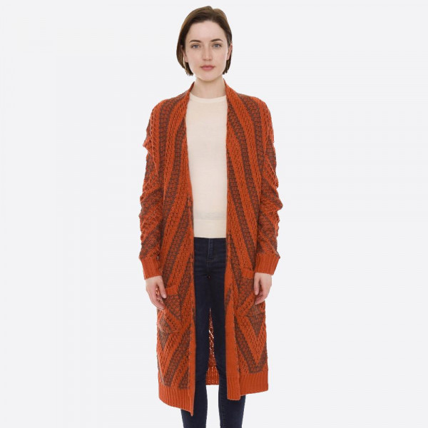 Wholesale long two open knit cardigan pocket details One fits most L Acrylic