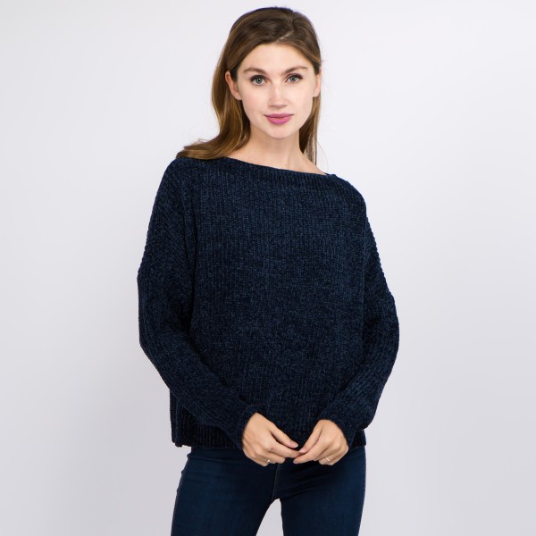 Wholesale solid color chenille knitted sweater One fits most Polyester