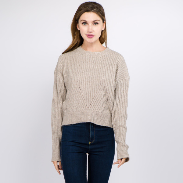 Wholesale solid color heather knitted crop sweater One fits most Polyester
