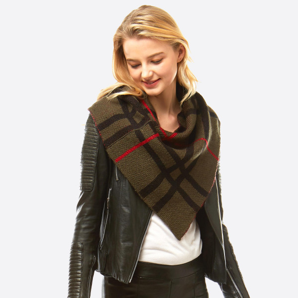 Wholesale plaid print knit infinity scarf Front W L Back W L Acrylic