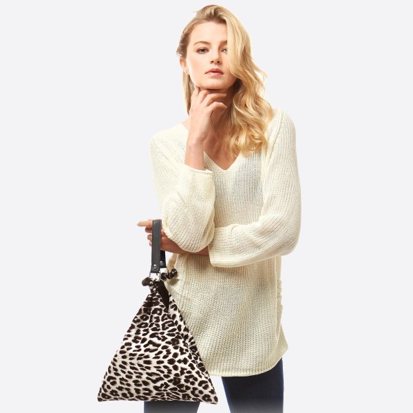 Wholesale leopard print top handle tote bag Square triangle Side button closure