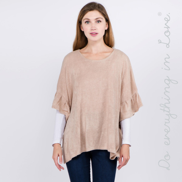 Wholesale do everything Love brand solid color short sleeve ruffle trim poncho O