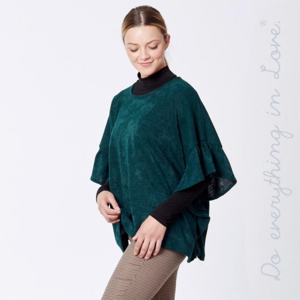 Wholesale do everything Love brand solid color short sleeve ruffle trim poncho O