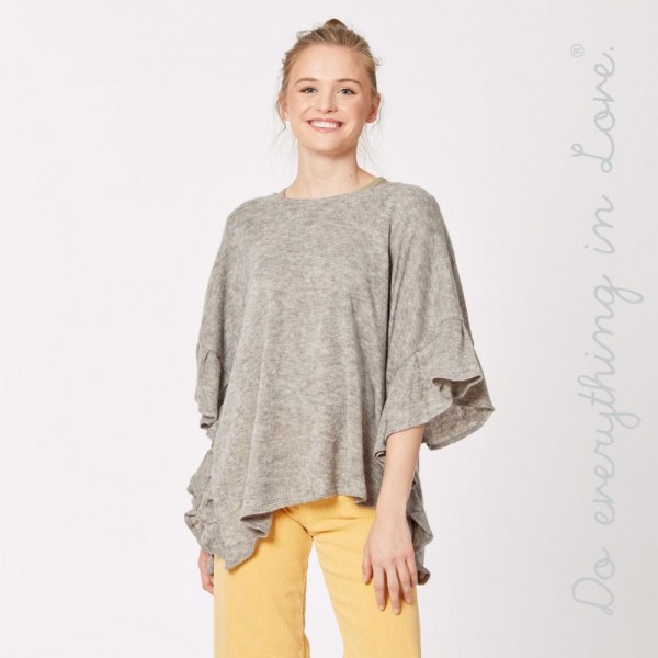 Wholesale do everything Love brand solid color short sleeve ruffle trim poncho O