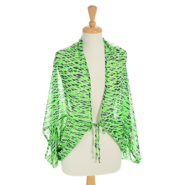 Wholesale lightweight kimono top navy blue lime green ikat pattern Polyester One