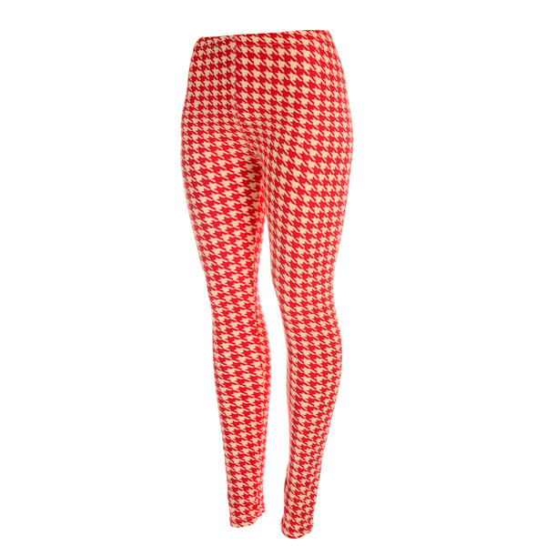 Wholesale peach skin crimson ivory houndstooth printed leggings Polyester spande