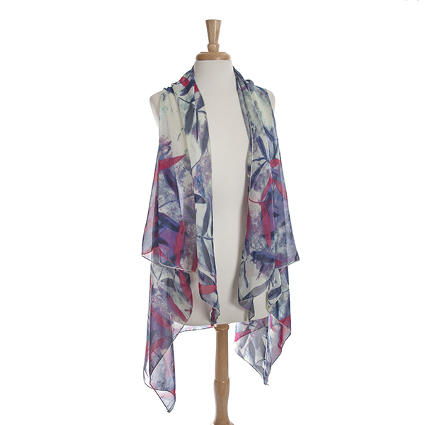 Wholesale lightweight flowy vest blue purple pink floral pattern polyester One f