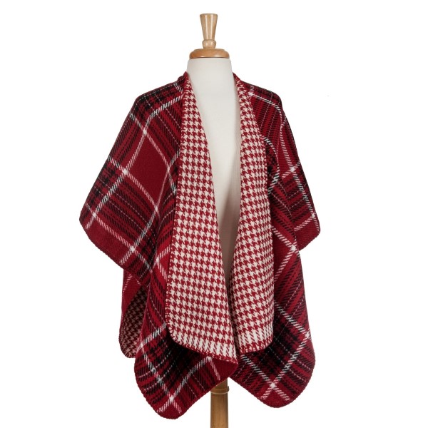 Wholesale red black white reversible kimono houndstooth plaid acrylic One fits m
