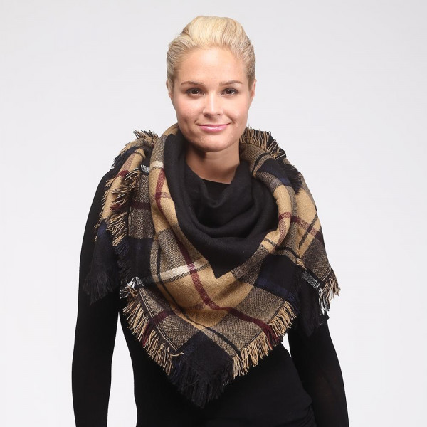 Wholesale two reversible plaid blanket scarf frayed edges acrylic