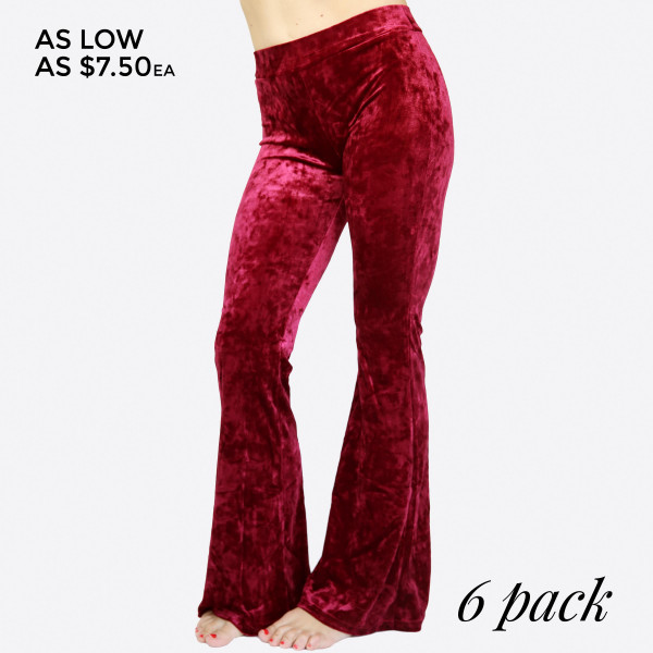Wholesale crushed Velvet Flare Pants hip hugging fit pull up front closure flare