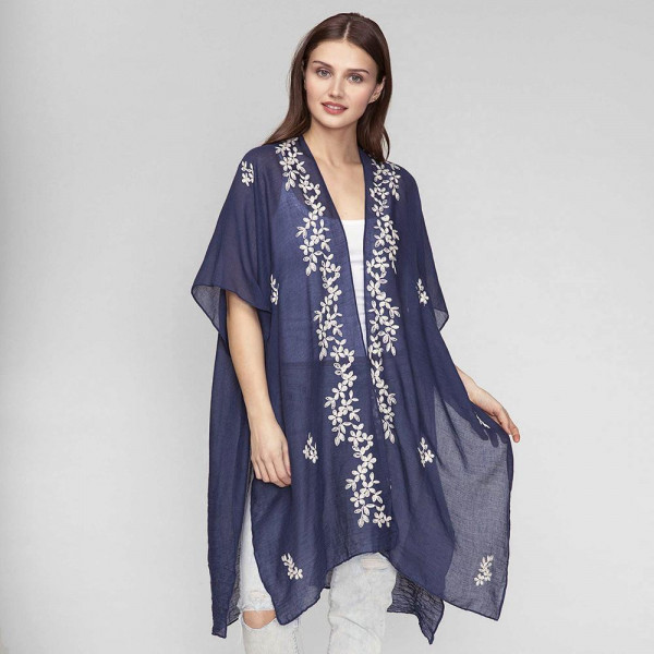Wholesale lightweight short sleeve kimono floral embroidery viscose polyester On