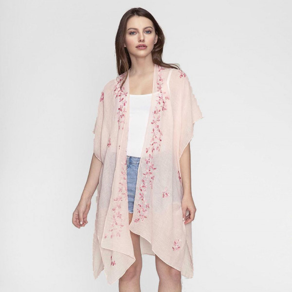 Wholesale lightweight short sleeve kimono floral embroidery viscose polyester On