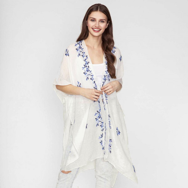 Wholesale lightweight short sleeve kimono floral embroidery viscose polyester On