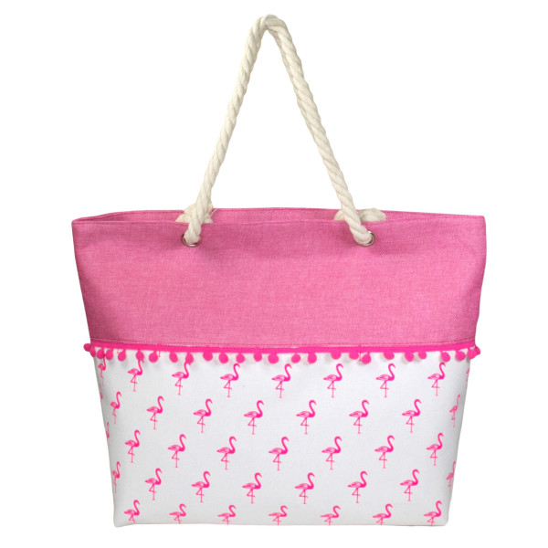 Wholesale canvas tote bag pom pom trim top zipper closure rope handles lining in
