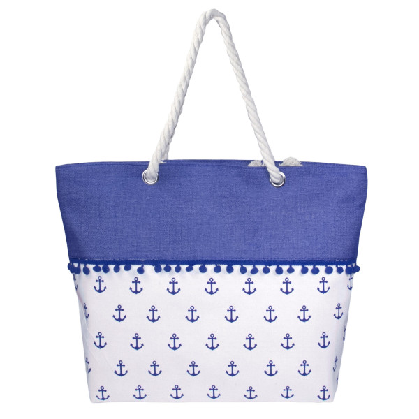 Wholesale canvas tote bag pom pom trim top zipper closure rope handles lining in