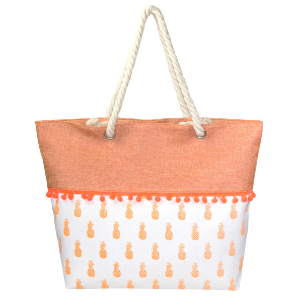 Wholesale canvas tote bag pom pom trim top zipper closure rope handles lining in