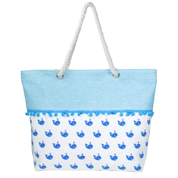 Wholesale canvas tote bag pom pom trim top zipper closure rope handles lining in