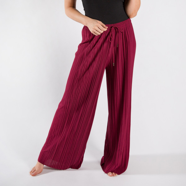 Wholesale long palazzo pants adjustable waist string One fits most inseam Polyes