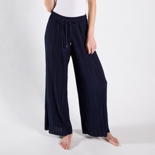 Wholesale long palazzo pants adjustable waist string One fits most inseam Polyes