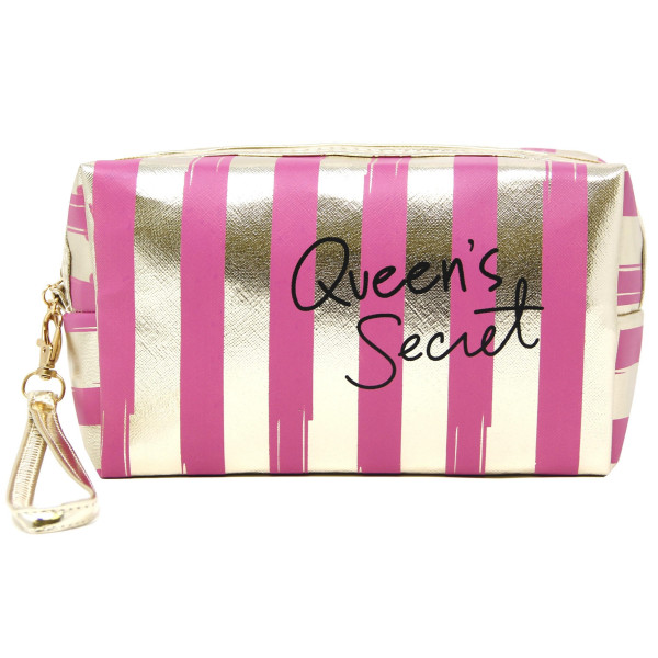 Wholesale queen s secret zip closure black gold striped hand bag makeup bag wris