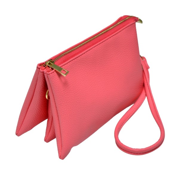 Wholesale multi compartment coral clutch comes detachable wristlet strap adjusta