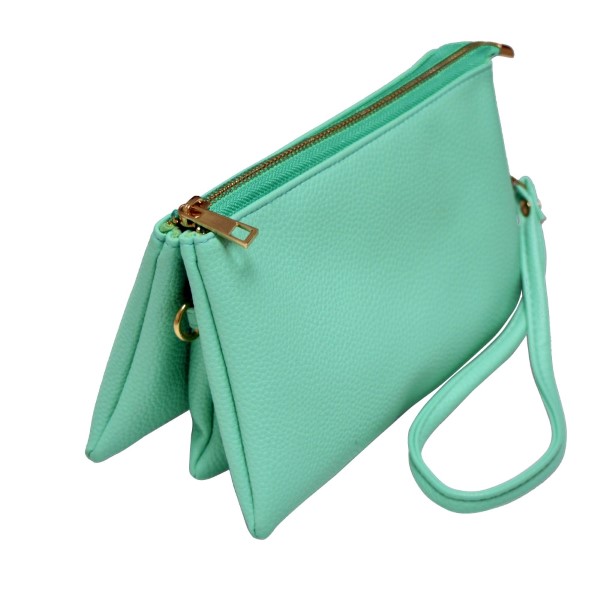 Wholesale multi compartment mint green clutch comes detachable wristlet strap ad