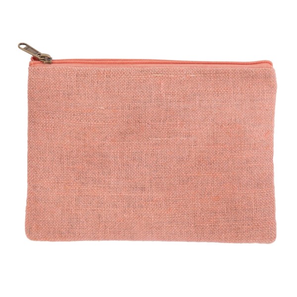 Wholesale mauve pink burlap pouch top zipper closure lined inside tall Great mon