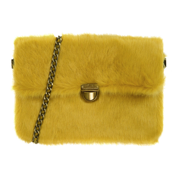 Wholesale faux fur clutch handbag burnished gold buckle zipper closure inside zi