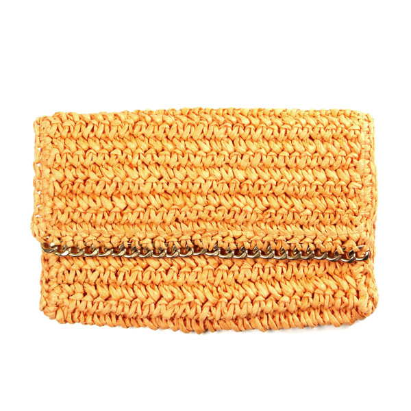 Wholesale woven straw clutch magnetic zipper closure gold accents paper