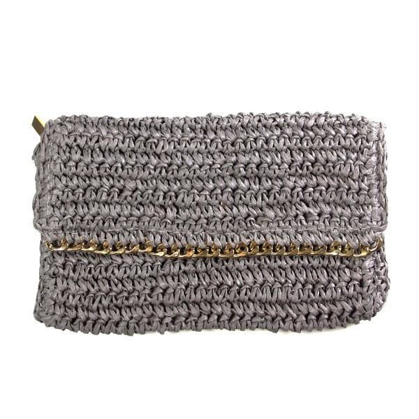 Wholesale woven straw clutch magnetic zipper closure gold accents paper