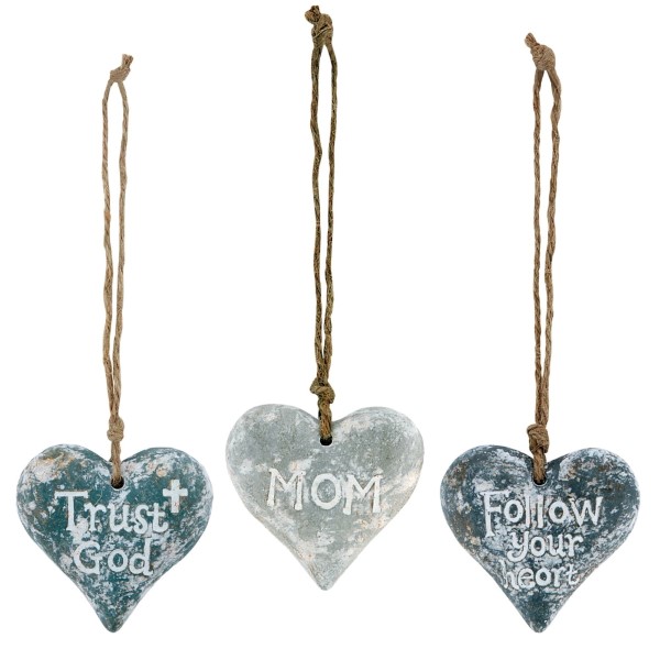 Wholesale set three ceramic hearts jute cords can be used multiple ways ornament