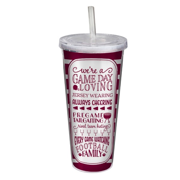 Wholesale game day acrylic sipper cup maroon white reads We re game day loving j