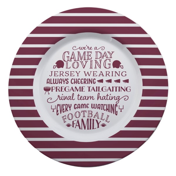 Wholesale gameday melamine plate maroon white reads We re game day loving jersey