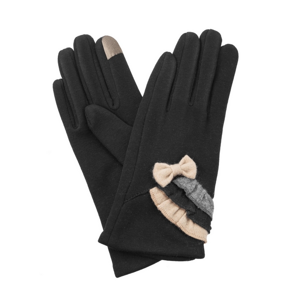 Wholesale black fleece lined gloves touchscreen fingertips bow ruffles