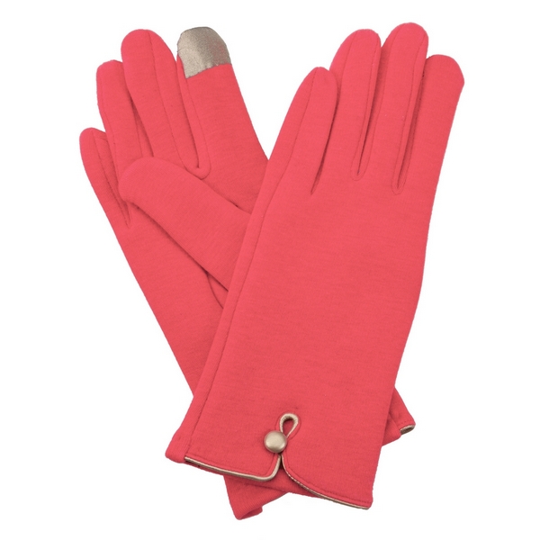 Wholesale coral fleece lined gloves touchscreen fingertips gold button detail