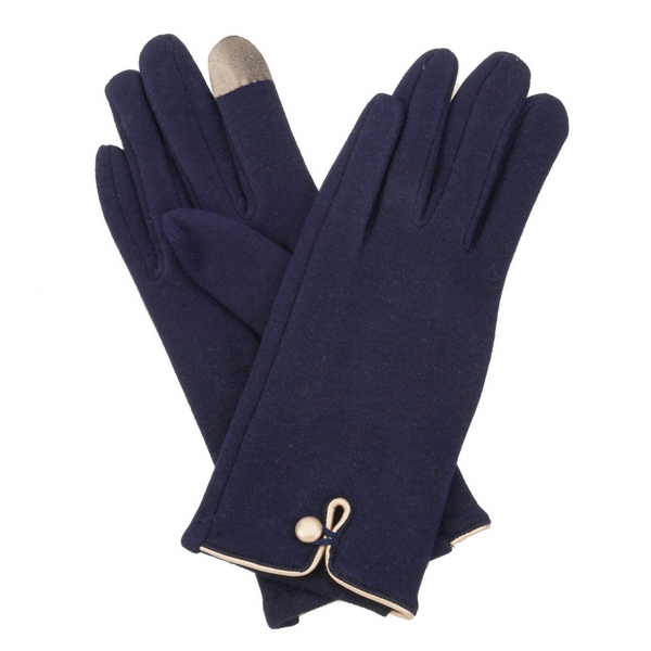 Wholesale navy blue fleece lined gloves touchscreen fingertips gold button detai