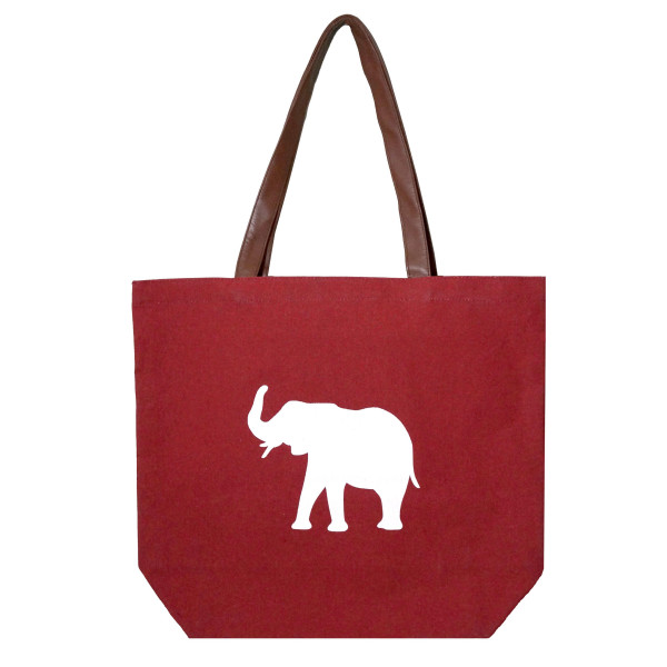 Wholesale crimson tote bag white elephant flat bottom faux leather handles shoul