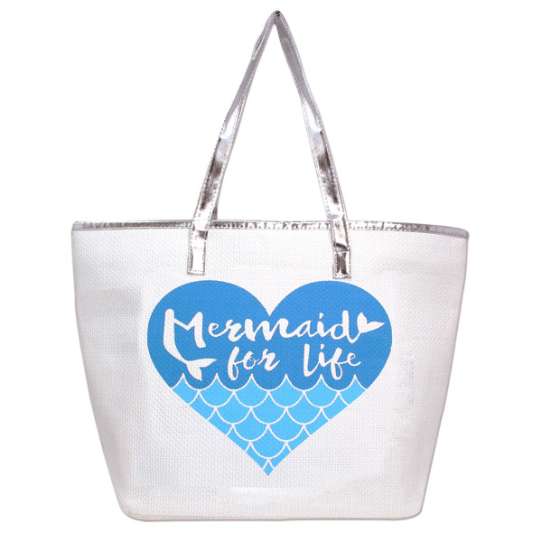 Wholesale white Mermaid Life tote bag faux leather handles top zipper closure Wo