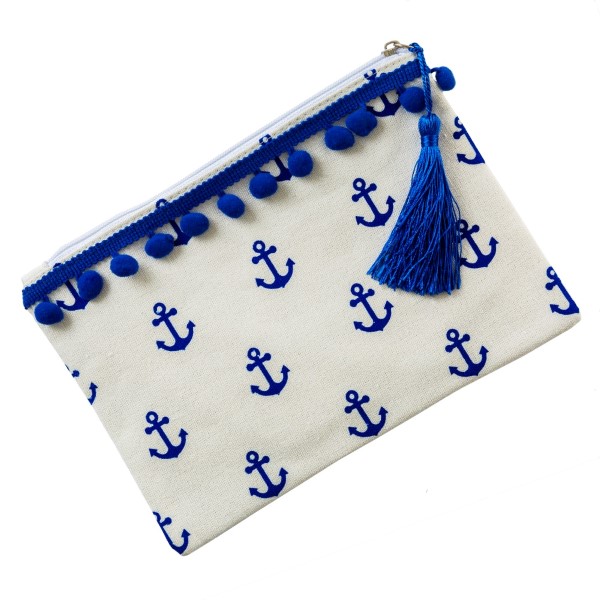 Wholesale canvas pouch pom pom trim top zipper closure lined inside cotton polye