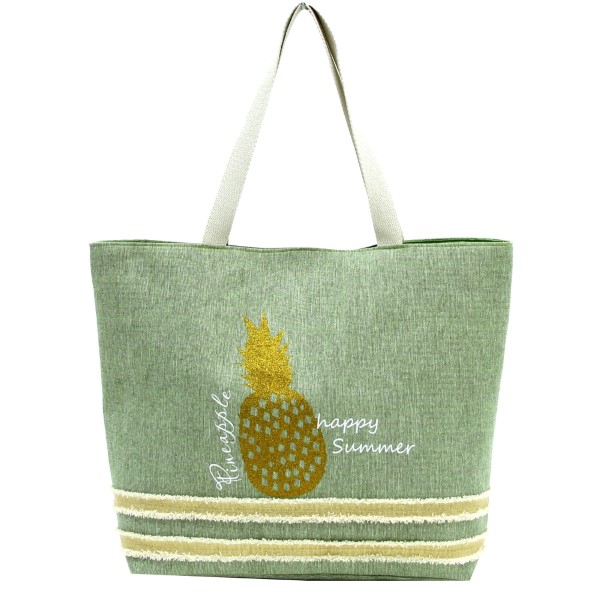 Wholesale glitter pineapple printed tote bag fully lined interior magnetic closu