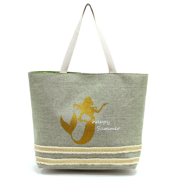 Wholesale glitter mermaid printed tote bag fully lined interior magnetic closure