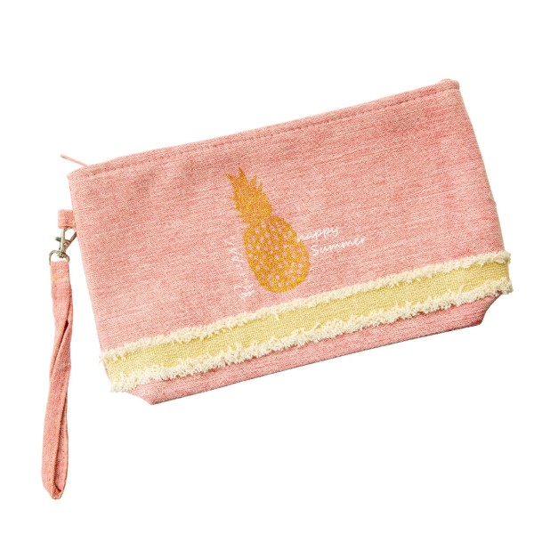 Wholesale canvas zipper pouch glitter pineapple top zip closure line inside wris