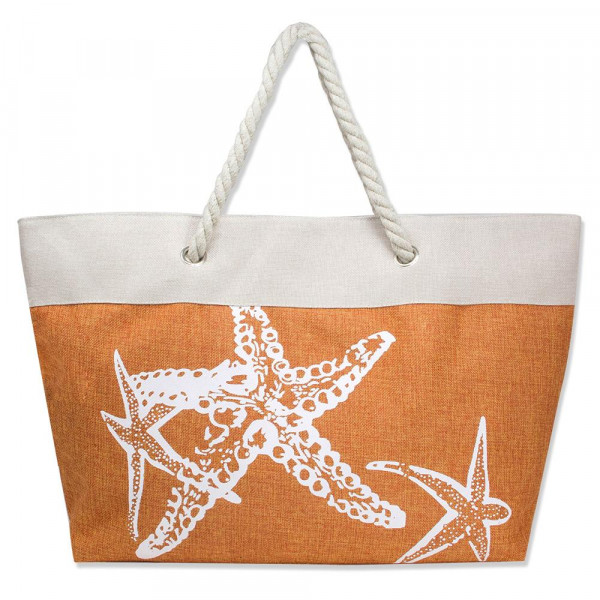 Wholesale canvas tote bag starfish pattern top zipper closure rope handles linin