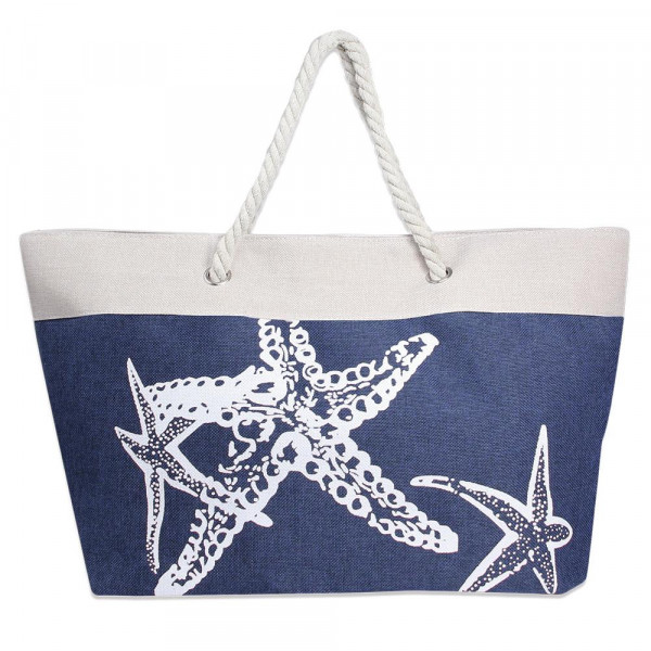 Wholesale canvas tote bag starfish pattern top zipper closure rope handles linin
