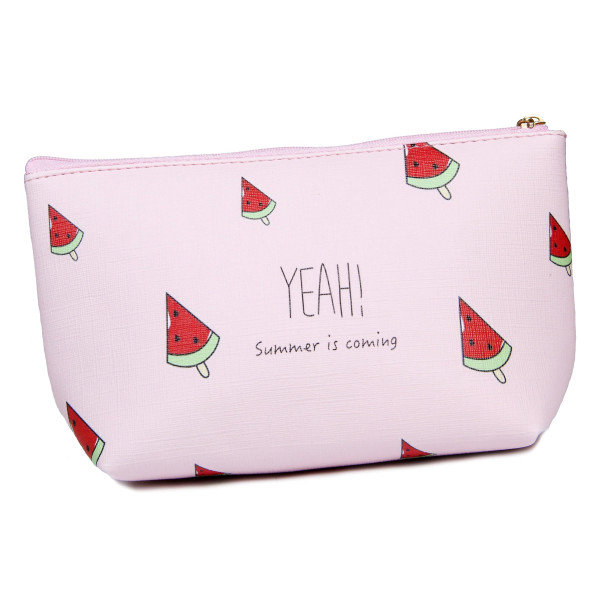 Wholesale faux leather pouch top zipper closure lined inside PU leather